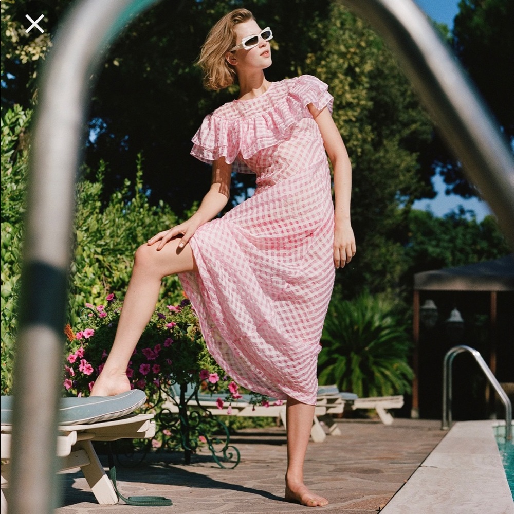 Isa Arfen Garden Party Pink Gingham Ruffle Dress
